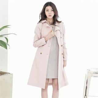Double-breasted Long Trench Coat With Belt