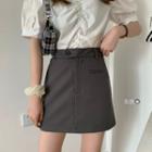 Short-sleeve Plain Blouse / A-line Mini Skirt