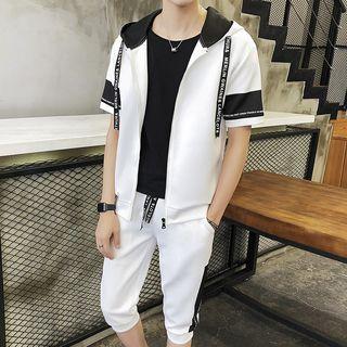 Set: Hooded Short-sleeve Jacket + Capri Pants