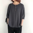 Elbow-sleeve Henley Knit Top