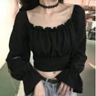 Puff-sleeve Crop Blouse Black - One Size