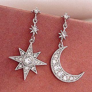 Asymmetric Rhinestone Sterling Silver Ear Stud