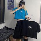 Moon & Star Print Short-sleeve Cropped T-shirt