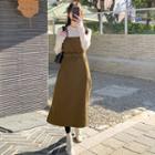 Square-neck Maxi Pinafore Dress With Belt