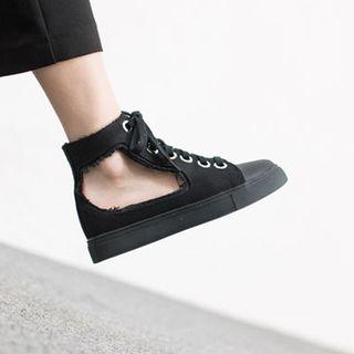 Distressed Lace-up High Sneakers