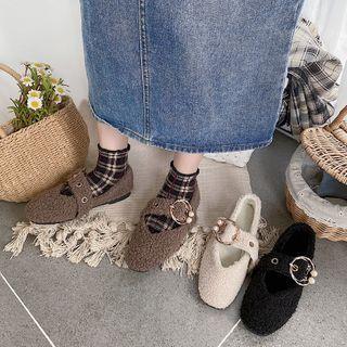 Faux Pearl Fleece Mary Jane Shoes