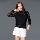 Long Sleeve Mock-neck Lace Top
