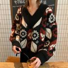 Flower Print Sweater Black - One Size