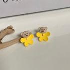 Flower Bear Stud Earring 1 Pair - Yellow - One Size