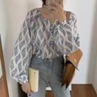 Long Sleeve Placket Printed Blouse