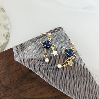 Faux Pearl Glaze Planet Dangle Earring