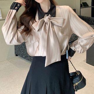 Tie-neck Silky Blouse Champagne - One Size