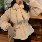 Set: Padded Jacket + Belt + Scarf Almond - One Size