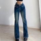Floral Embroidered Distressed Bootcut Jeans