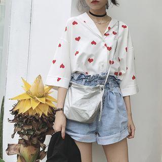 Heart Print 3/4-sleeve Blouse