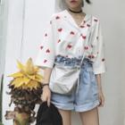 Heart Print 3/4-sleeve Blouse