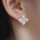 Faux Pearl Rhinestone Alloy Earring 1 Pair - 14k Gold - Clip On Earring - One Size