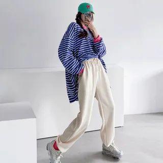 Drawstring-waist Textured Jogger Pants