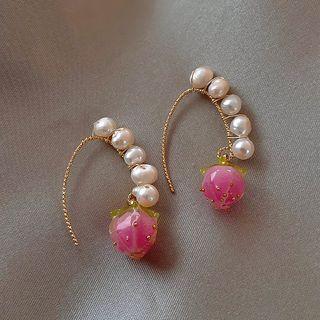 Flower Faux Pearl Alloy Earring 1 Pair - White & Pink - One Size
