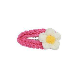 Flower Yarn Hair Clip 1pc - Pink & White - One Size