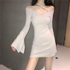 Cold-shoulder Bell-sleeve Sheath Dress