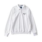 Letter Embroidered Polo-neck Sweatshirt White - One Size