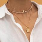 Lock & Heart Pendant Rhinestone Layered Necklace