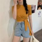 Tie-waist Short-sleeve Cropped Knit Top