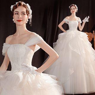 Off-shoulder Mesh Evening Ball Gown