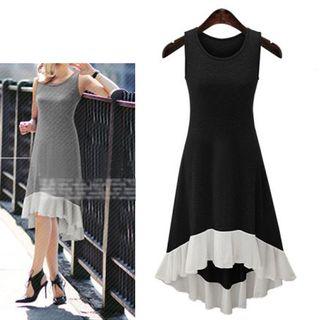Contrast Hem Sleeveless A-line Dress