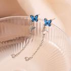 Butterfly Dangle Earring 1 Pair - Blue & Silver - One Size