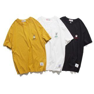 Elbow-sleeve Cartoon Embroidery T-shirt