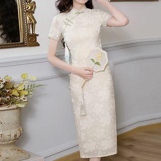Short-sleeve Chiffon Midi Qipao