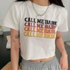 Short-sleeve Lettering Print Cropped T-shirt White - One Size