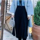 High-waist Midi Knit Skirt Dark Navy Blue - One Size