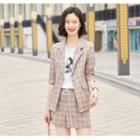 Elbow-sleeve Plaid Blazer / Plaid Shorts / Set