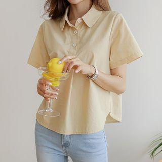 Half-placket Cropped Cotton Shirt