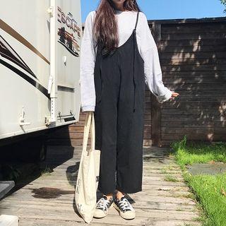 Plain Loose-fit Cropped Jumper Pants