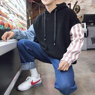 Panel Sleeve Fleece Hooded Pullover
