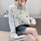 Floral Embroidered Pom Pom Sweater