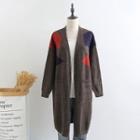 Color Block Knit Coat Gray - One Size