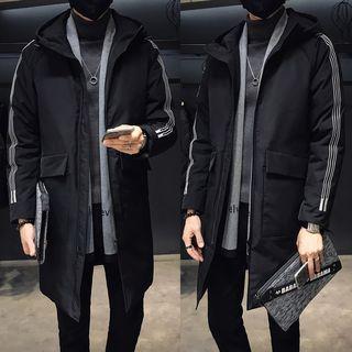 Stand Collar Contrast-trim Zip Hooded Padded Coat