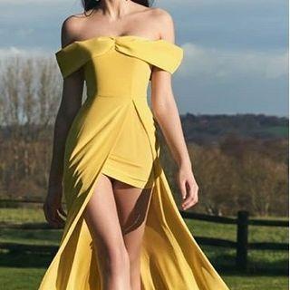 Off-shoulder A-line Slit Dress