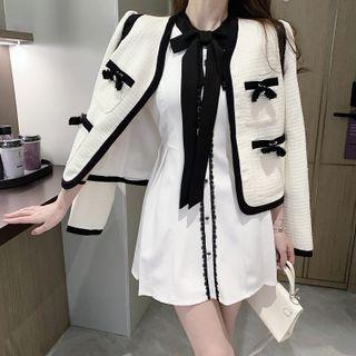 Sleeveless Bow Mini A-line Dress / Open-front Jacket