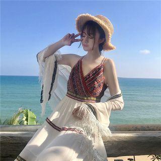 Ethnic Spaghetti-strap Dress + Chiffon Shawl
