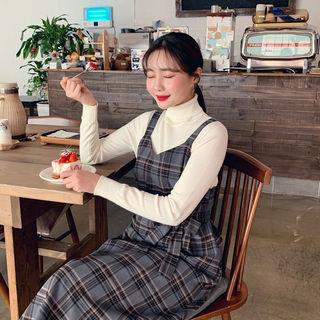 Plaid Midi Pinafore Dress & Sash