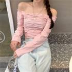 Ruched Off-shoulder Long-sleeve Slim-fit Top