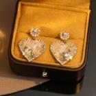 Flower Heart Faux Crystal Dangle Earring 1 Pair - S925 Silver Needle Earring - Pink Rhinestone - Silver - One Size