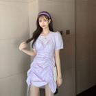 Drawstring Puff-sleeve Slim-fit Dress