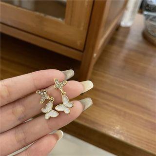 Butterfly Drop Earring 1 Pair - S925 Silver Needle - Gold - One Size